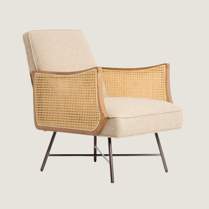 Square Back Fabric Lounge Chair with Rattan Arms