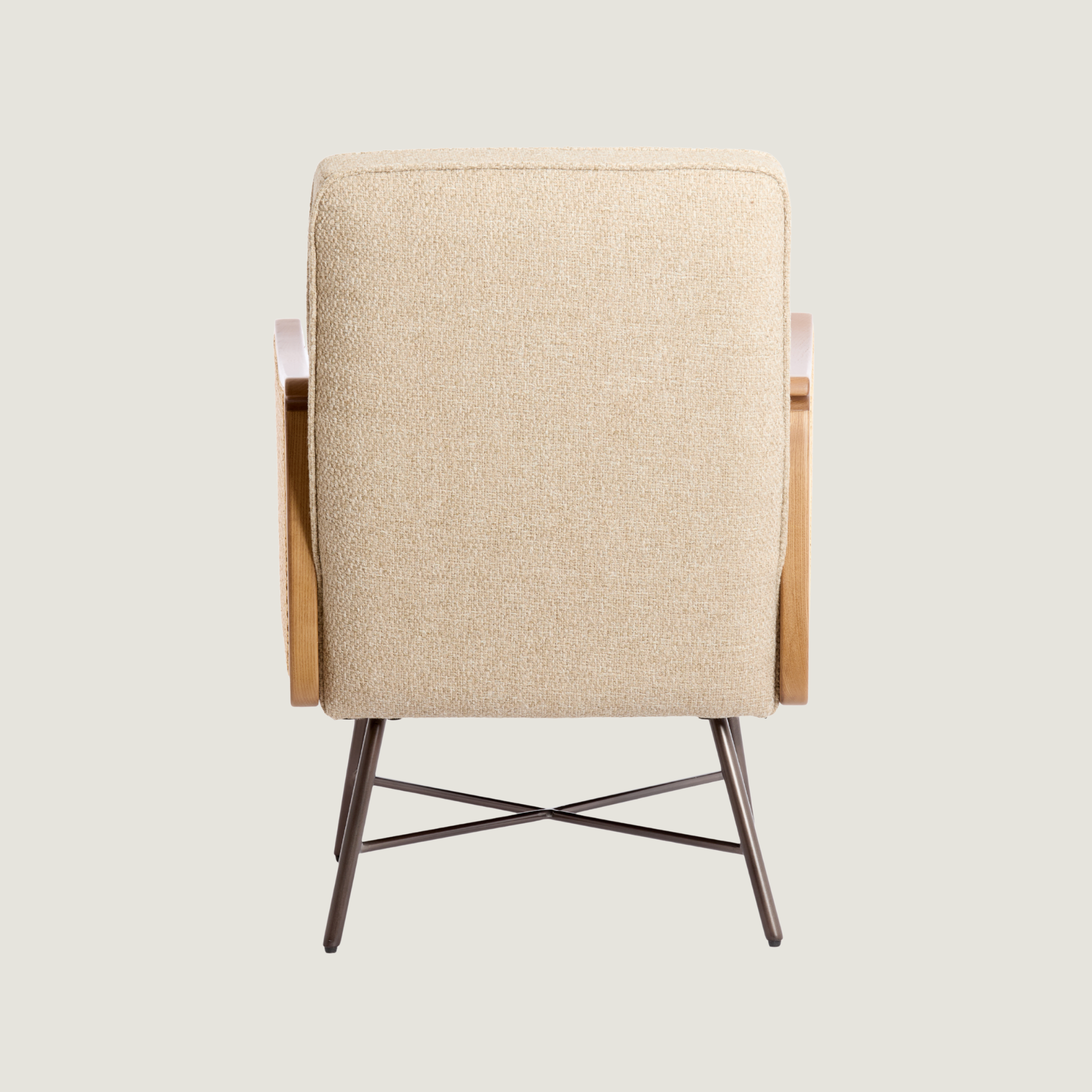 Square Back Fabric Lounge Chair with Rattan Arms