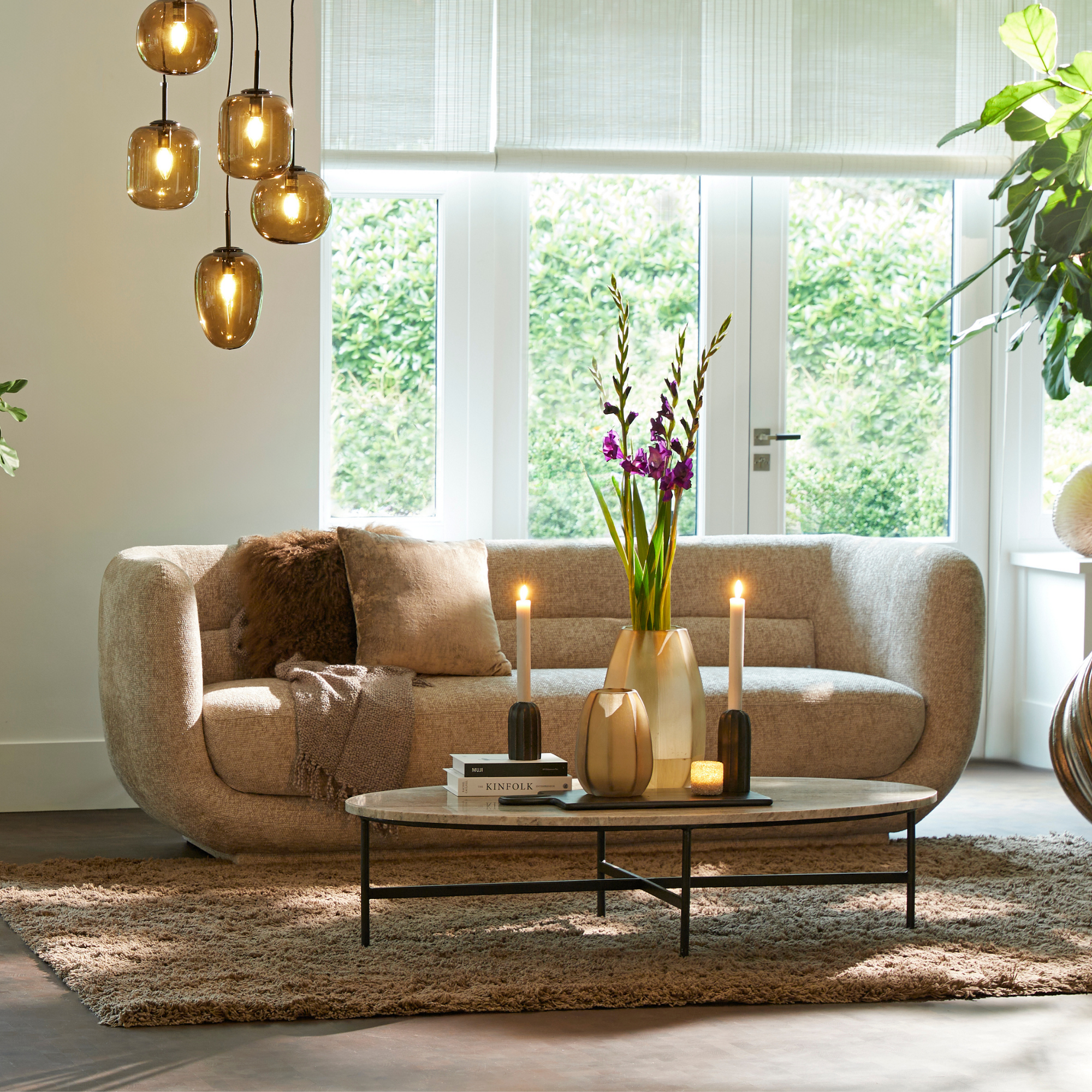 Serenity Curved Three Seater Modern Fabric Sofa in Beige
