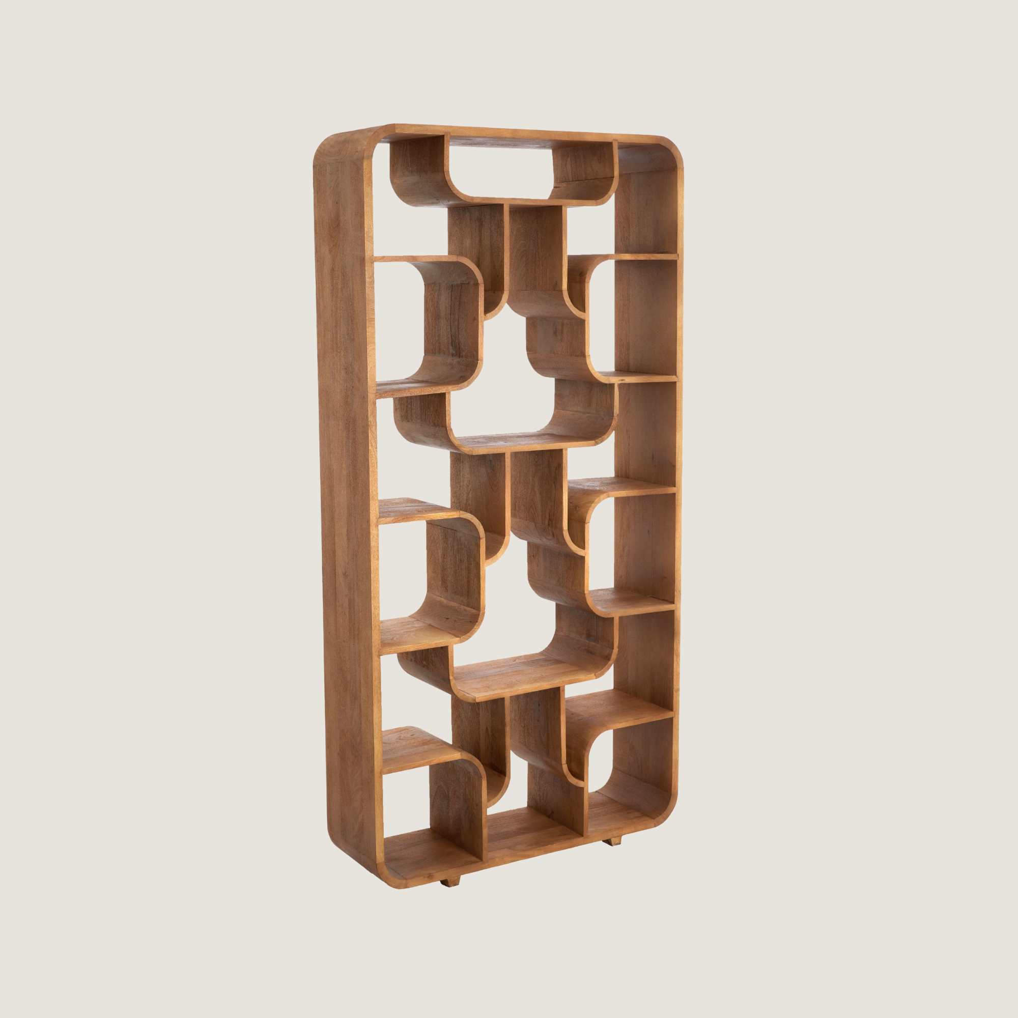 Abstract Cube Shelving Unit for Display & Storage in Golden Oak Wood
