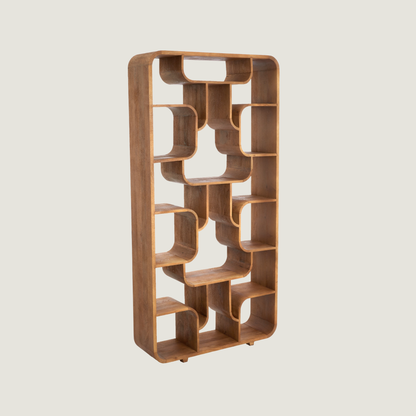 Abstract Cube Shelving Unit for Display & Storage in Golden Oak Wood