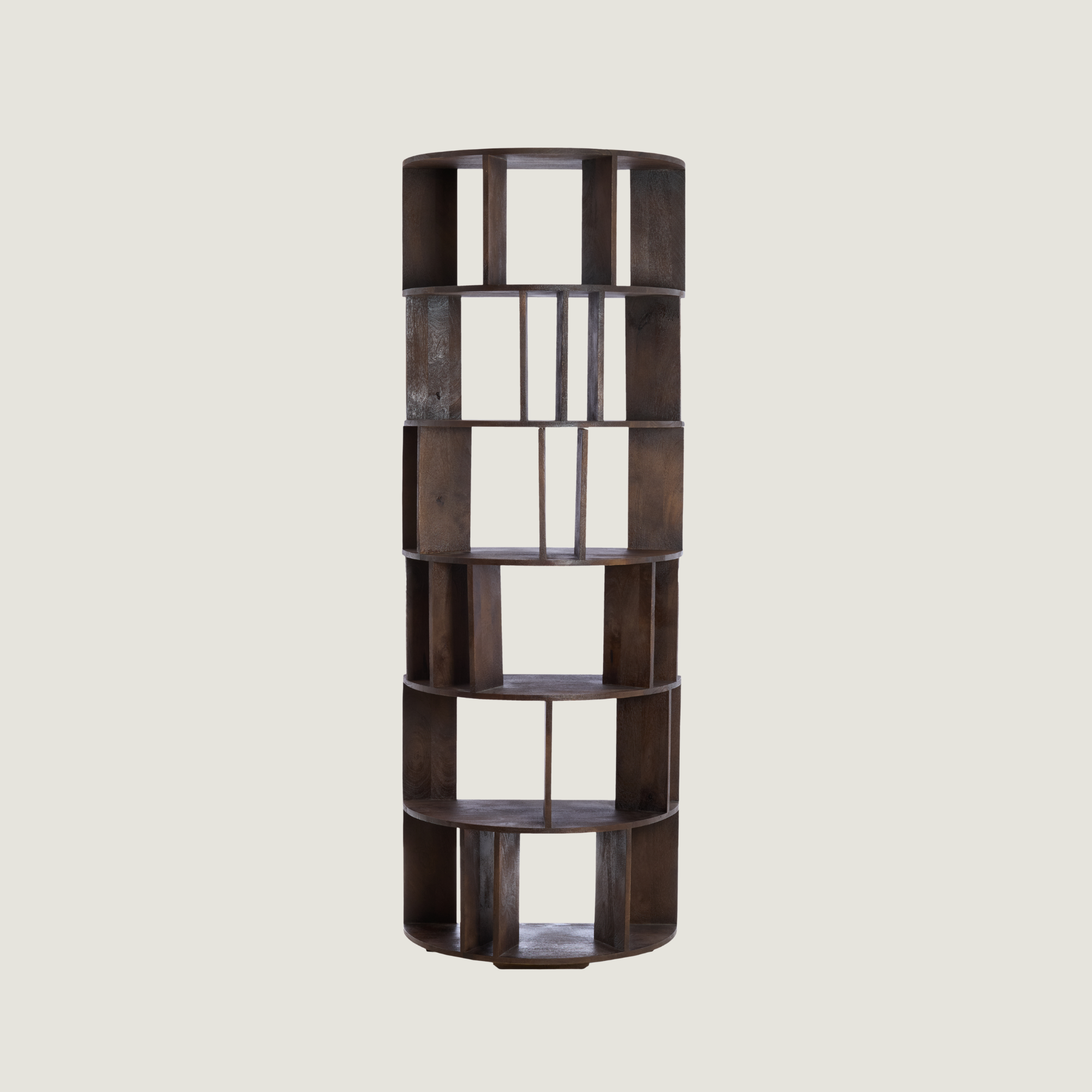 Sphere Front Flat-Back Bookshelf In Dark Mango Wood