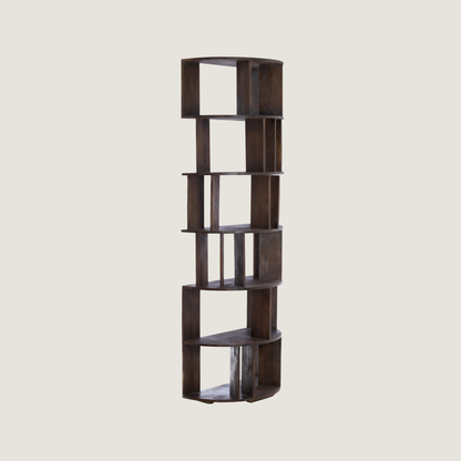 Sphere Front Flat-Back Bookshelf In Dark Mango Wood