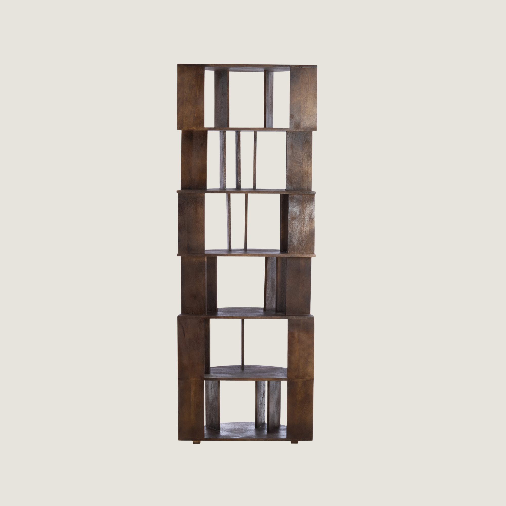 Sphere Front Flat-Back Bookshelf In Dark Mango Wood