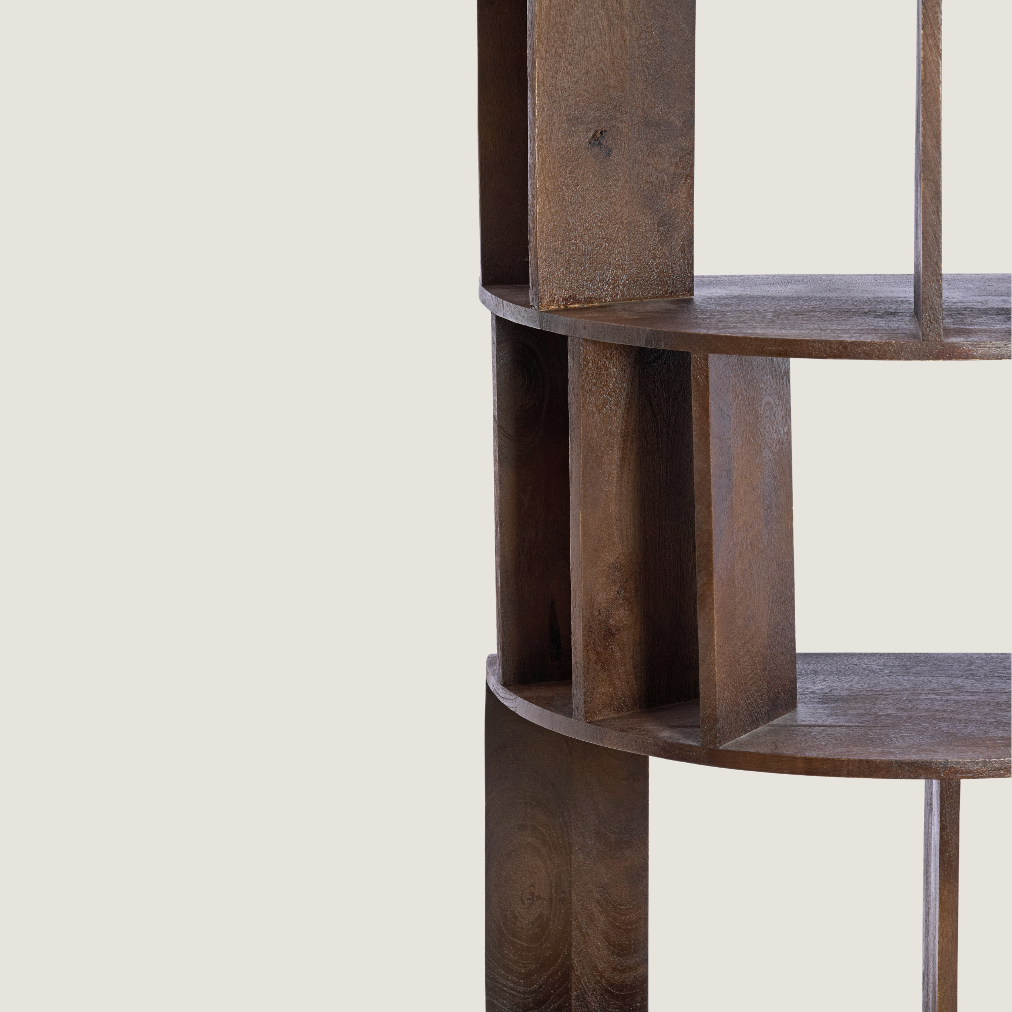 Sphere Front Flat-Back Bookshelf In Dark Mango Wood
