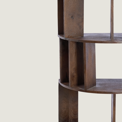 Sphere Front Flat-Back Bookshelf In Dark Mango Wood