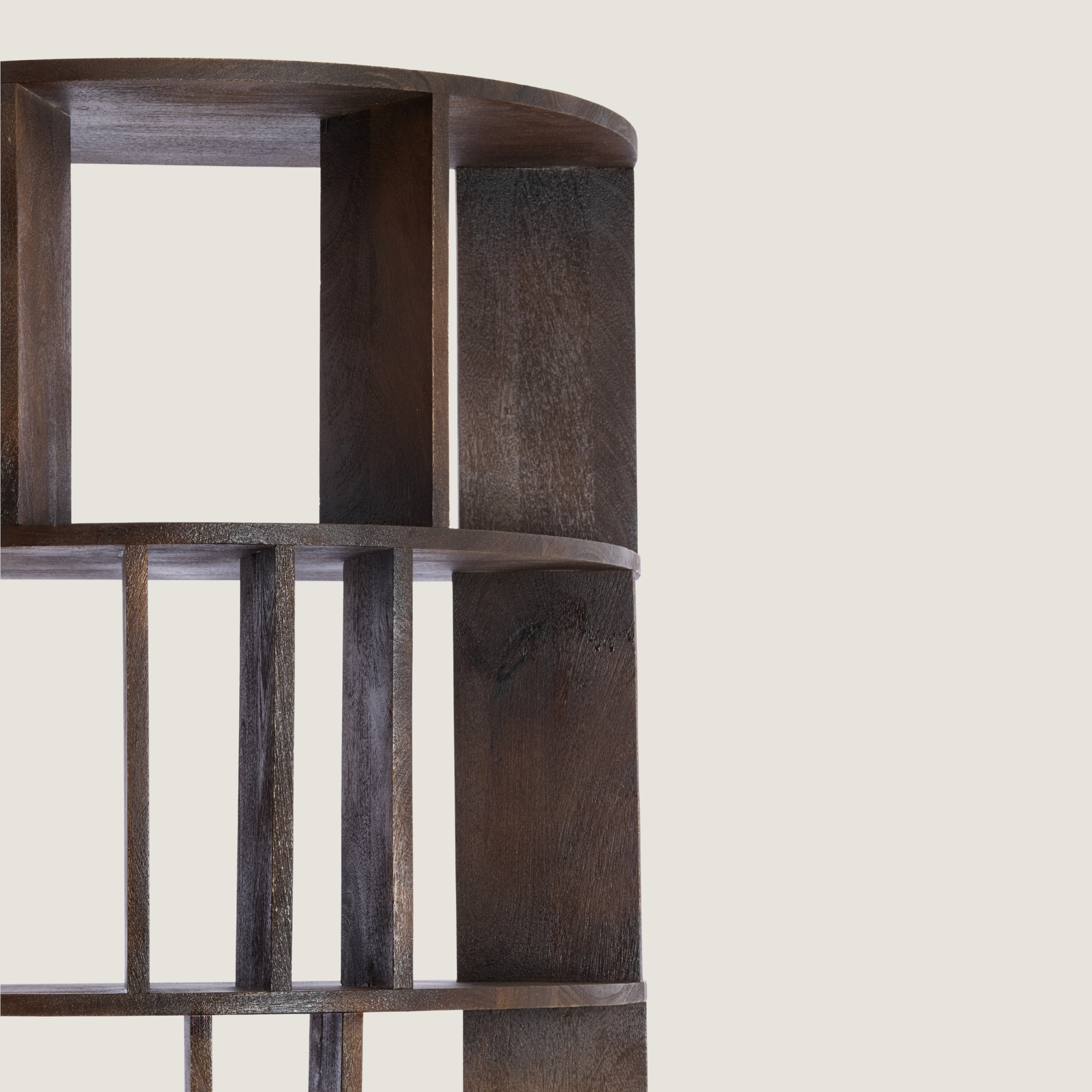 Sphere Front Flat-Back Bookshelf In Dark Mango Wood