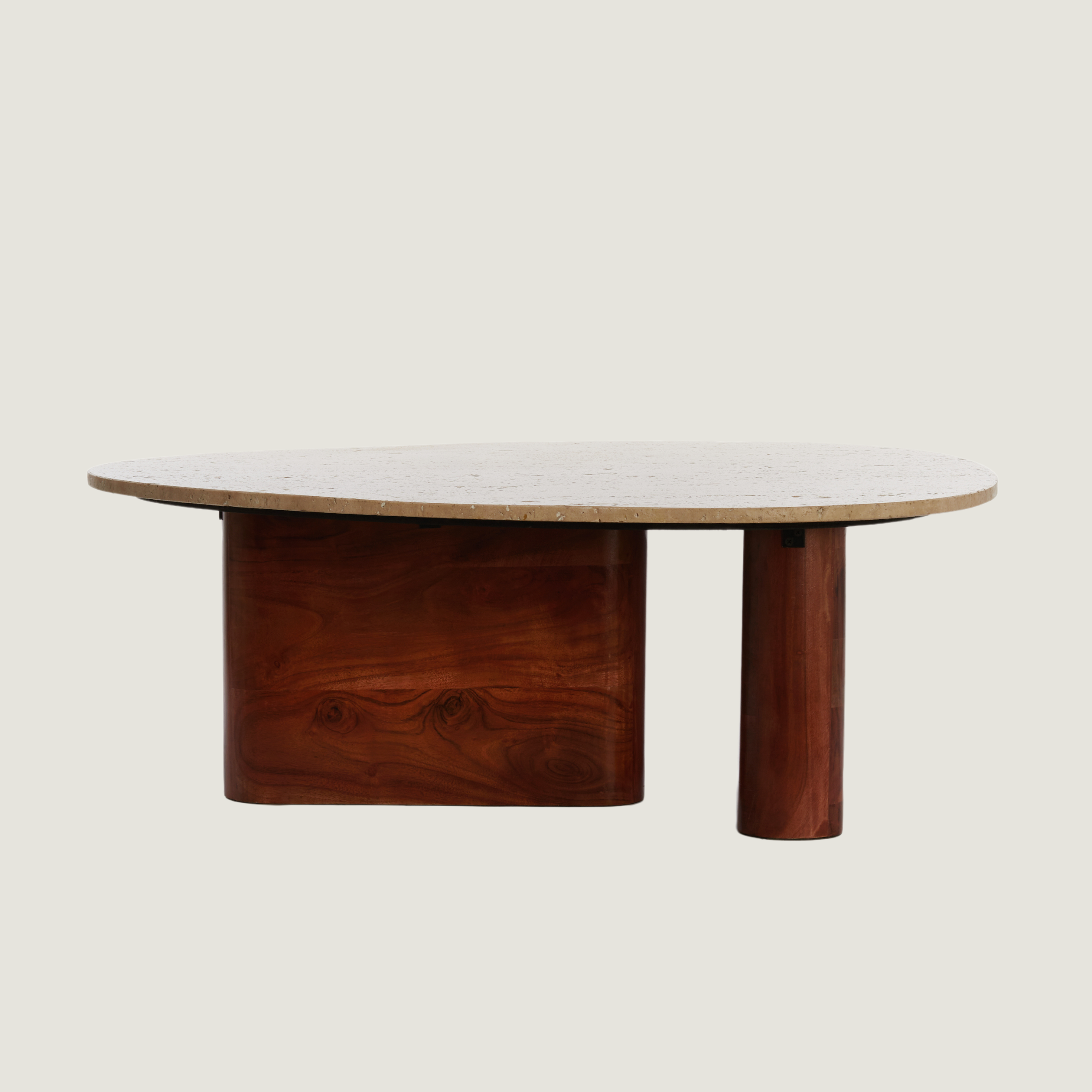 Travertine & Acacia Wood Coffee Table