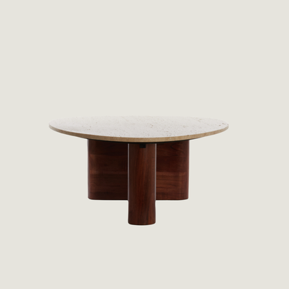 Travertine & Acacia Wood Coffee Table