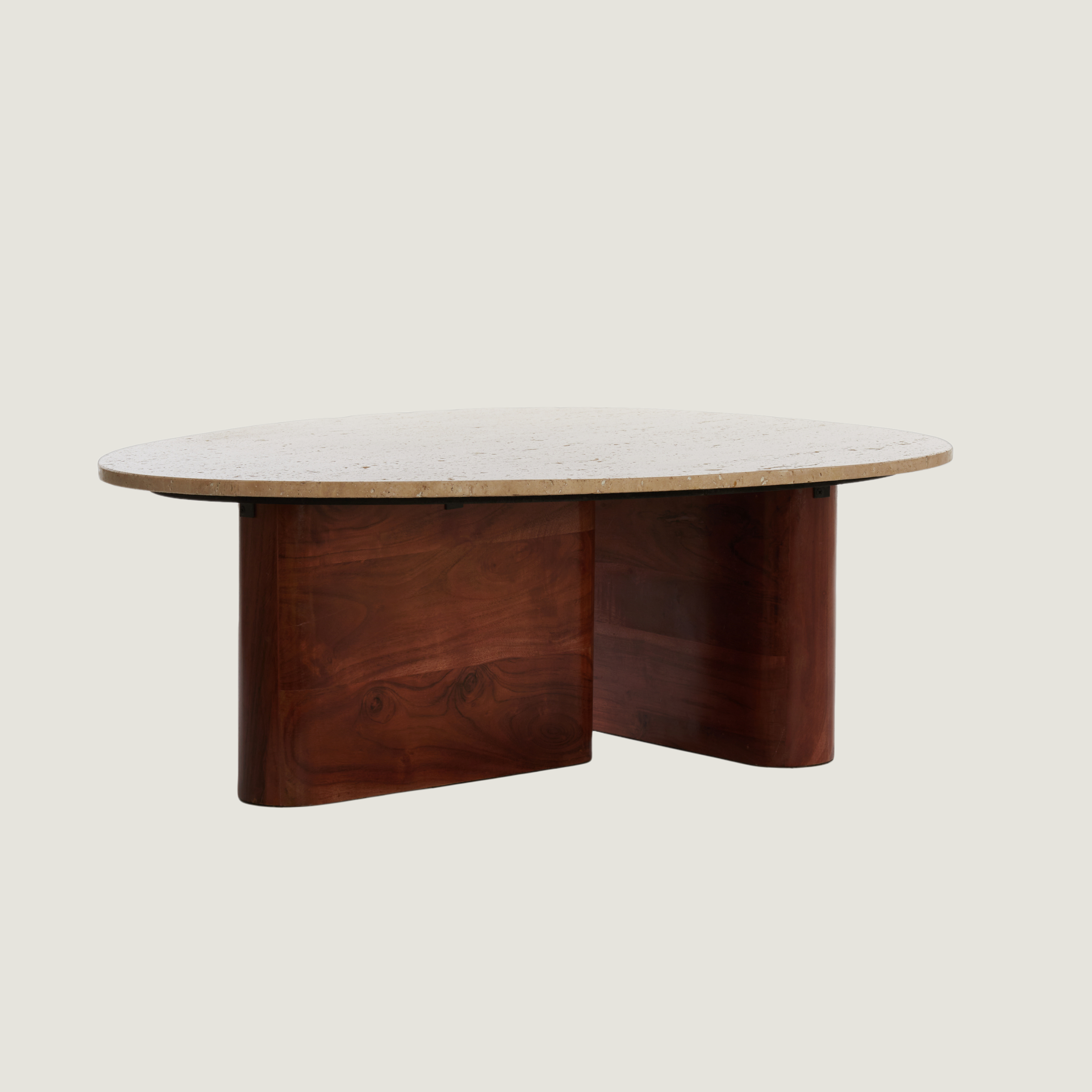 Travertine & Acacia Wood Coffee Table